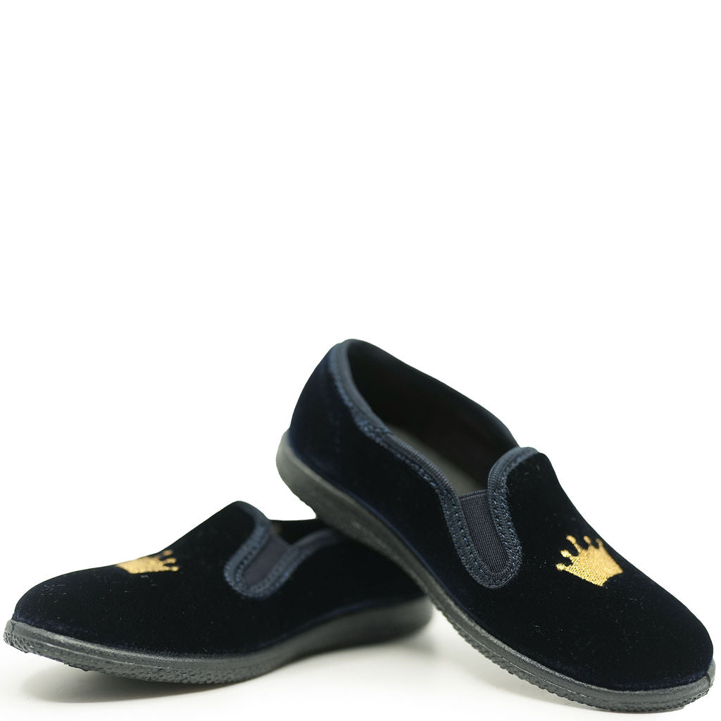 Pepe Navy Velvet Crown Embroidered Slip On-Tassel Children Shoes