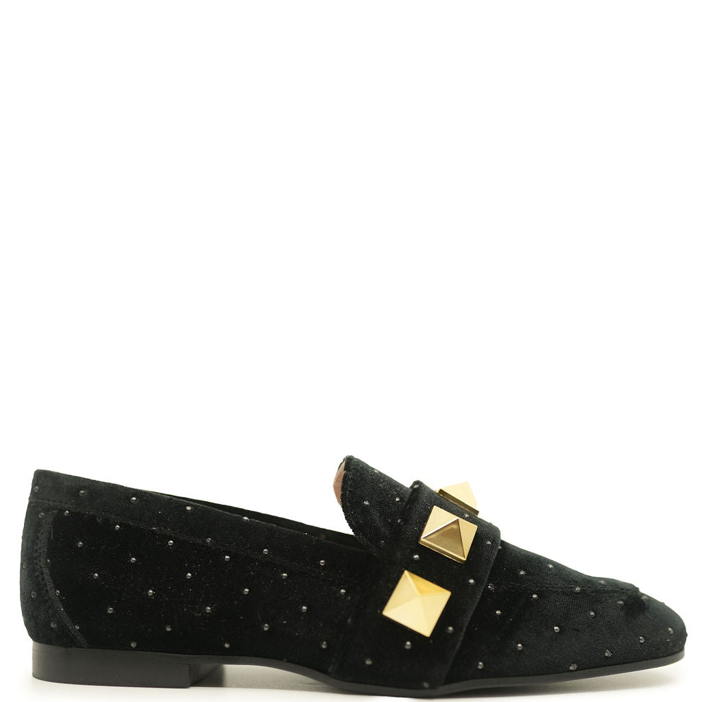 Spain+Co Black Velvet Stud Loafer-Tassel Children Shoes
