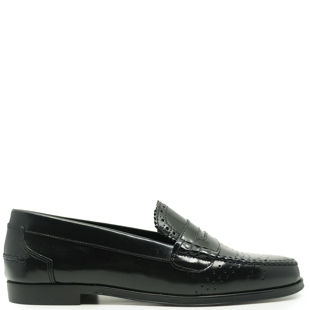 Blublonc Black Florentic Perforated Loafer-Tassel Children Shoes