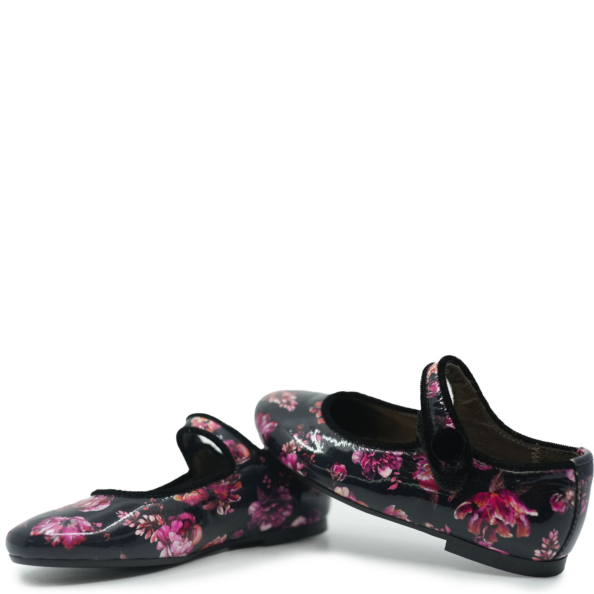 Papanatas Black and Pink Floral Patent Mary Jane-Tassel Children Shoes