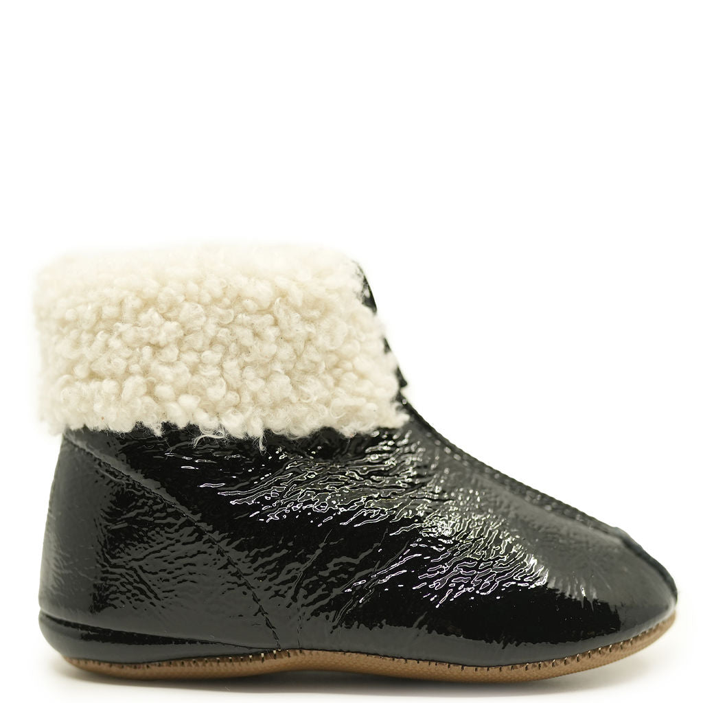 Pepe Black Patent Shearling Baby Bootie-Tassel Children Shoes