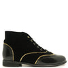 Manuela Black Velvet and Gold Wingtip Bootie-Tassel Children Shoes