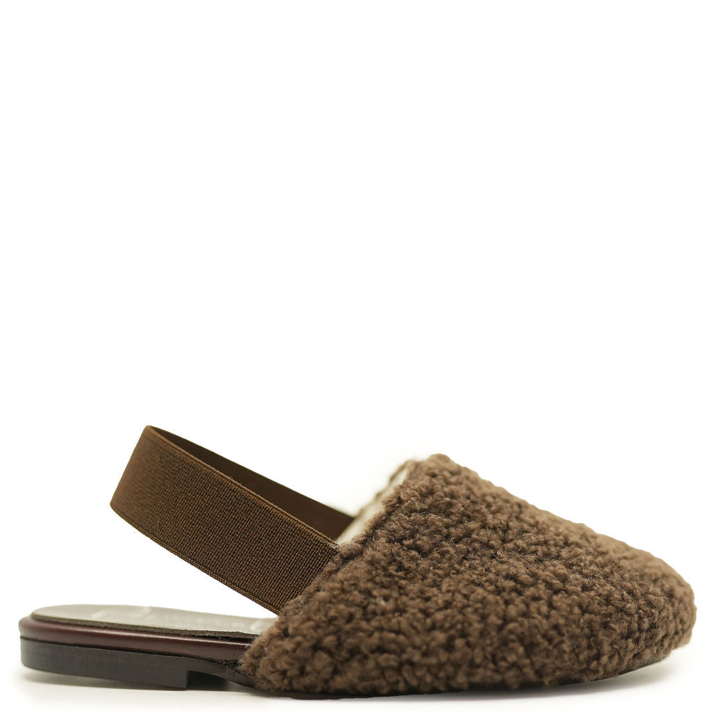 Papanatas Chocolate Shearling Slingback-Tassel Children Shoes