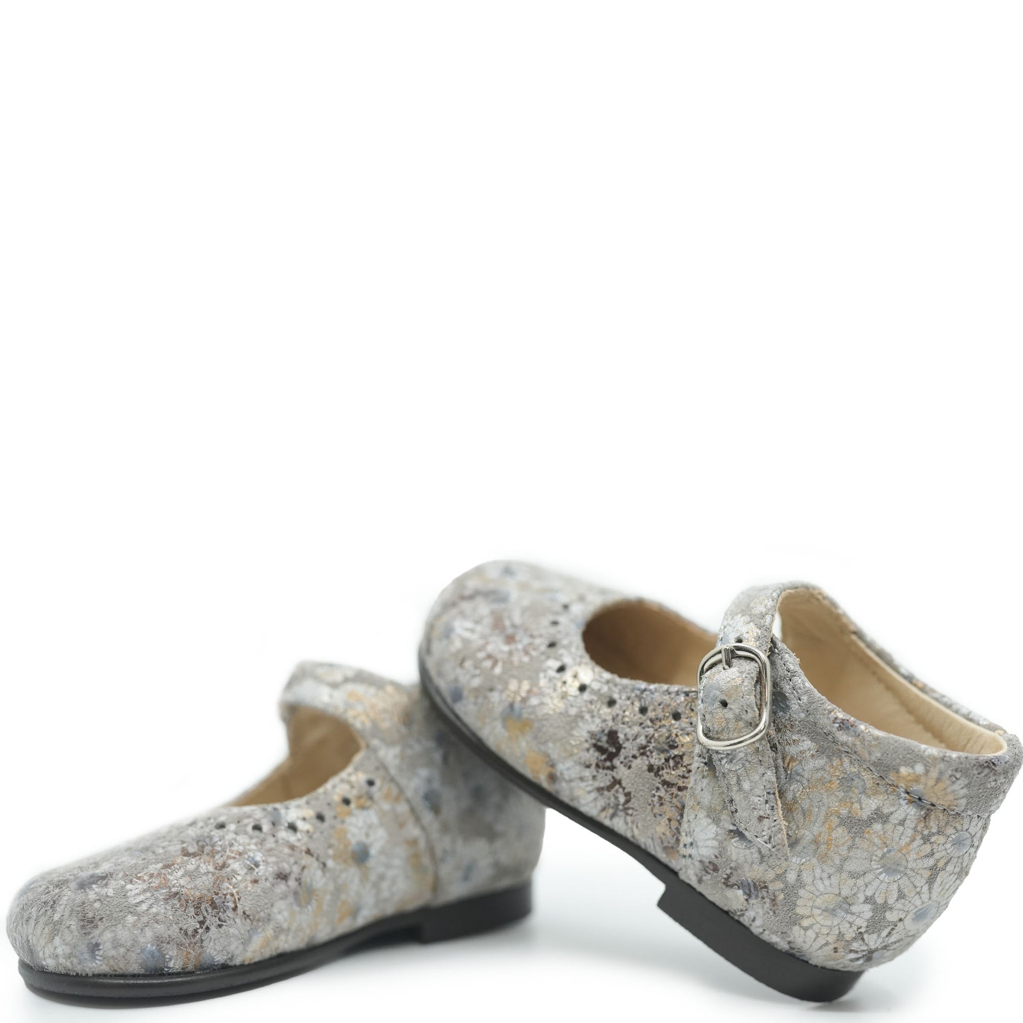 Beberlis Gray Metallic Flower Baby Mary Jane-Tassel Children Shoes