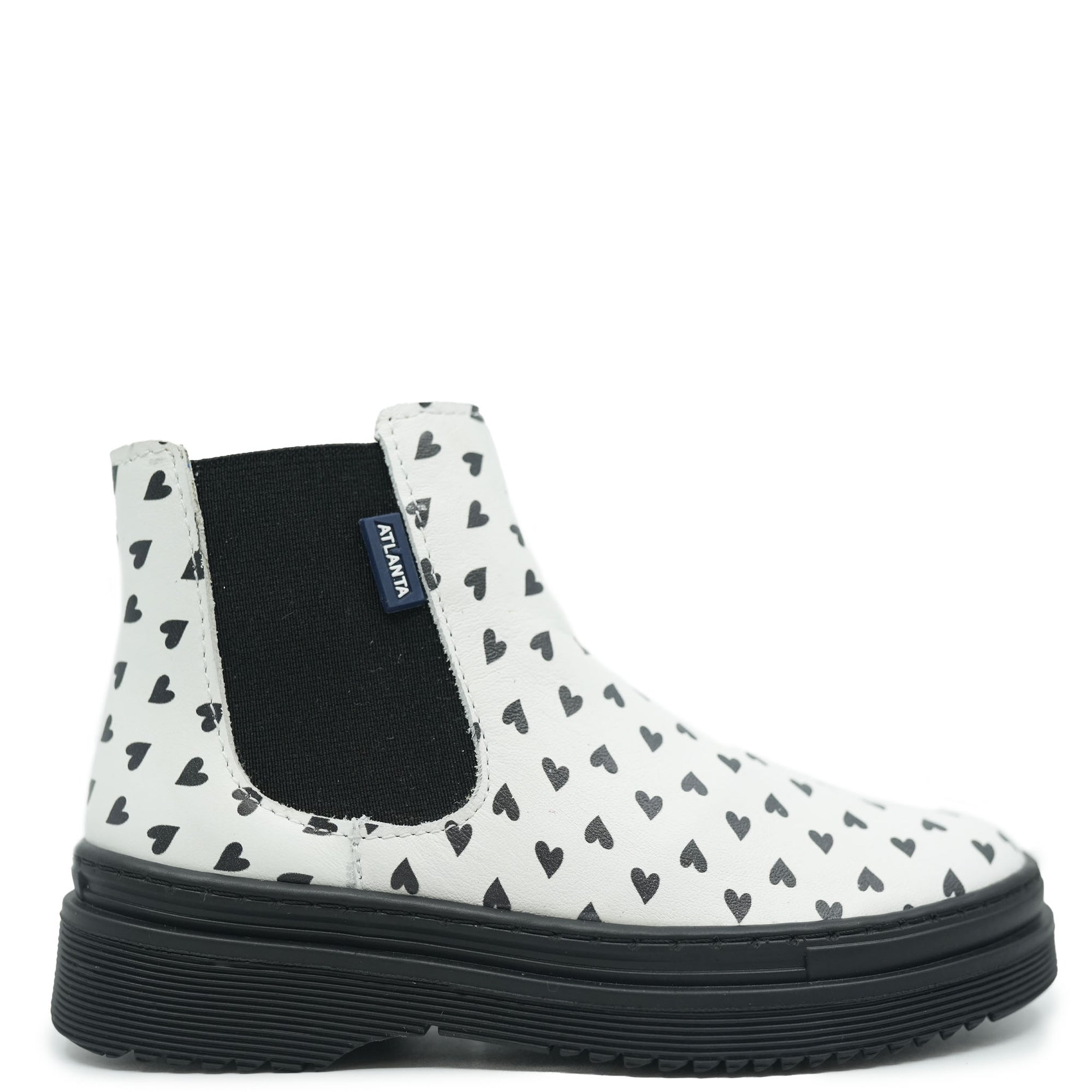 Atlanta Mocassin White and Black Hearts Elastic Bootie-Tassel Children Shoes
