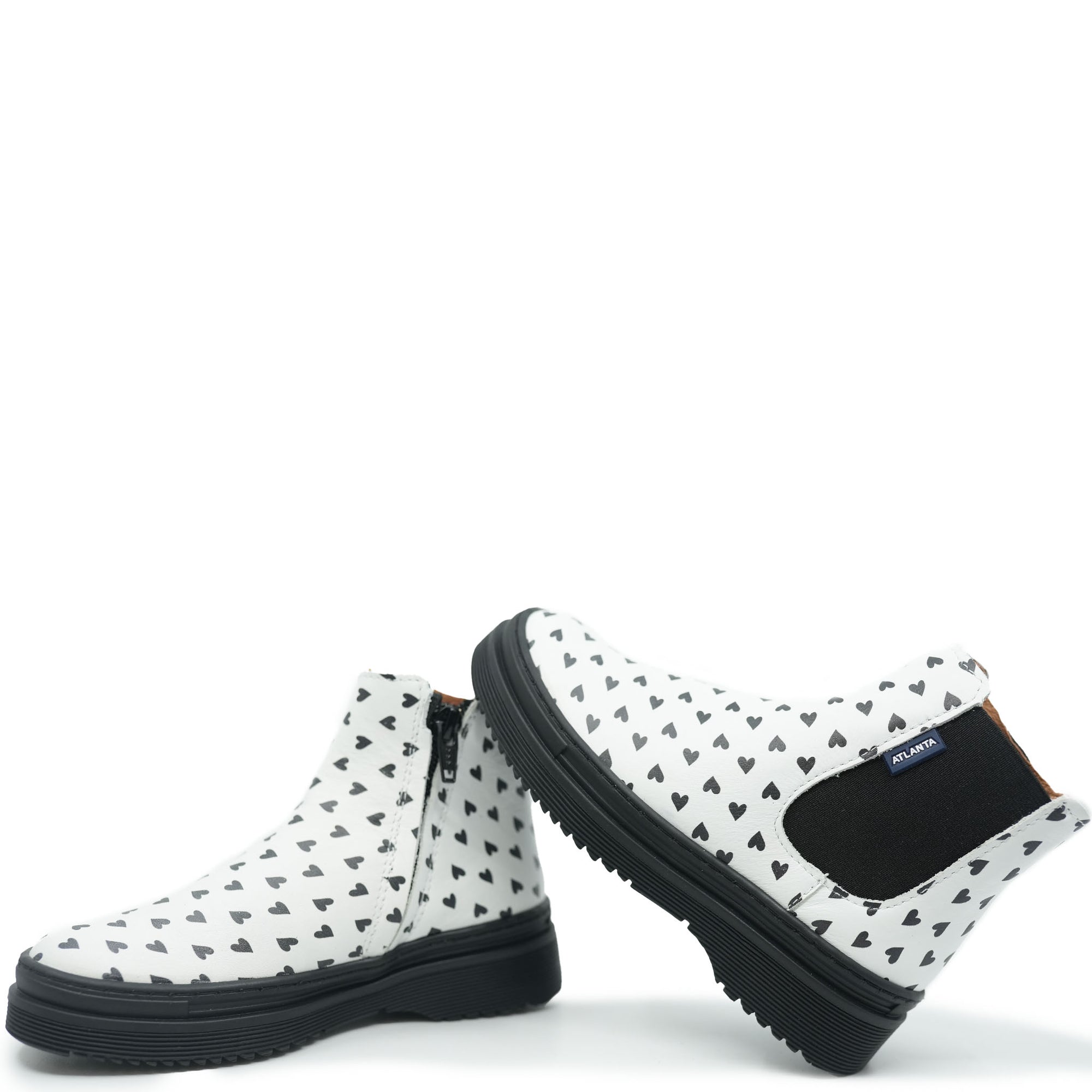 Atlanta Mocassin White and Black Hearts Elastic Bootie-Tassel Children Shoes