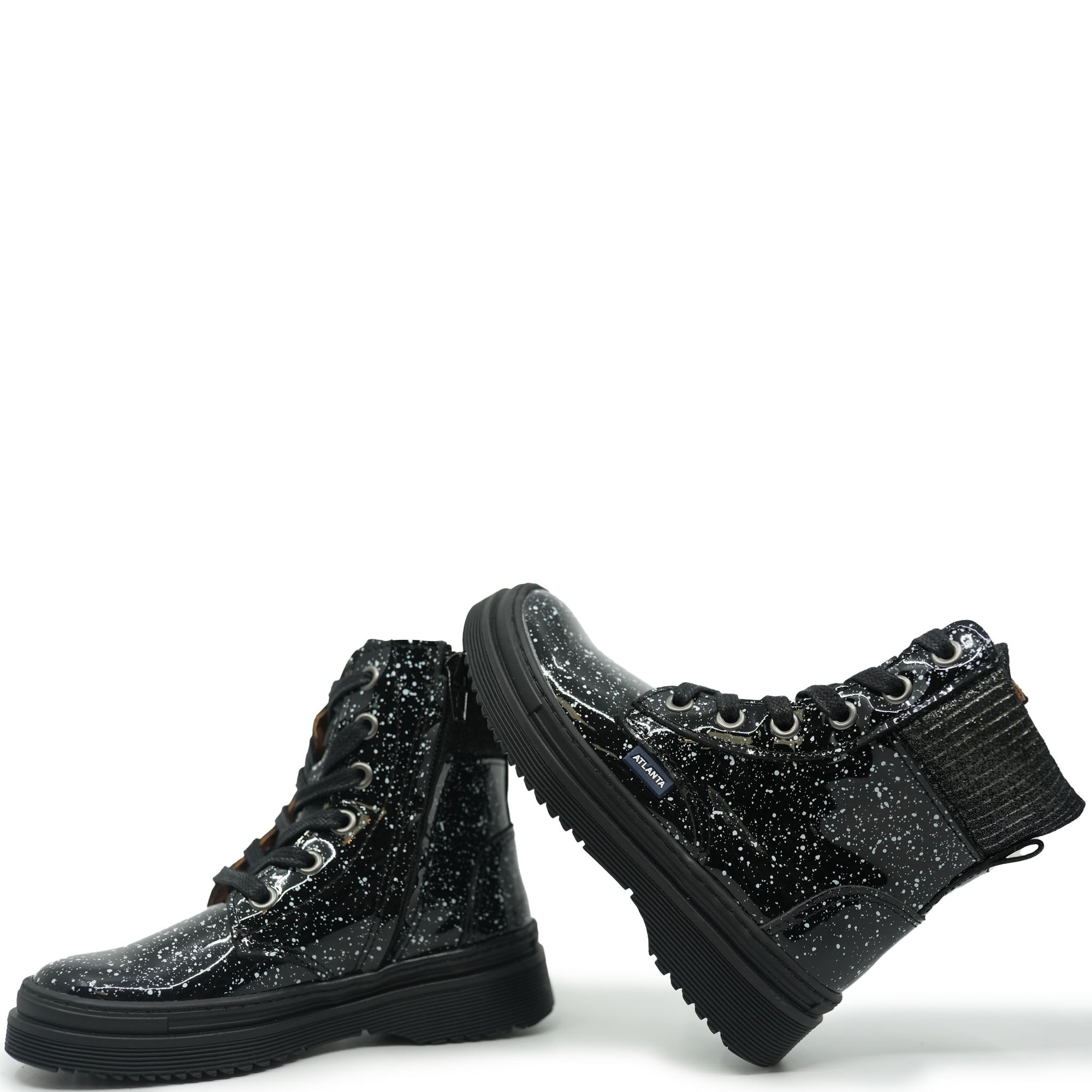 Atlanta Mocassin Black Splash Patent Boot-Tassel Children Shoes
