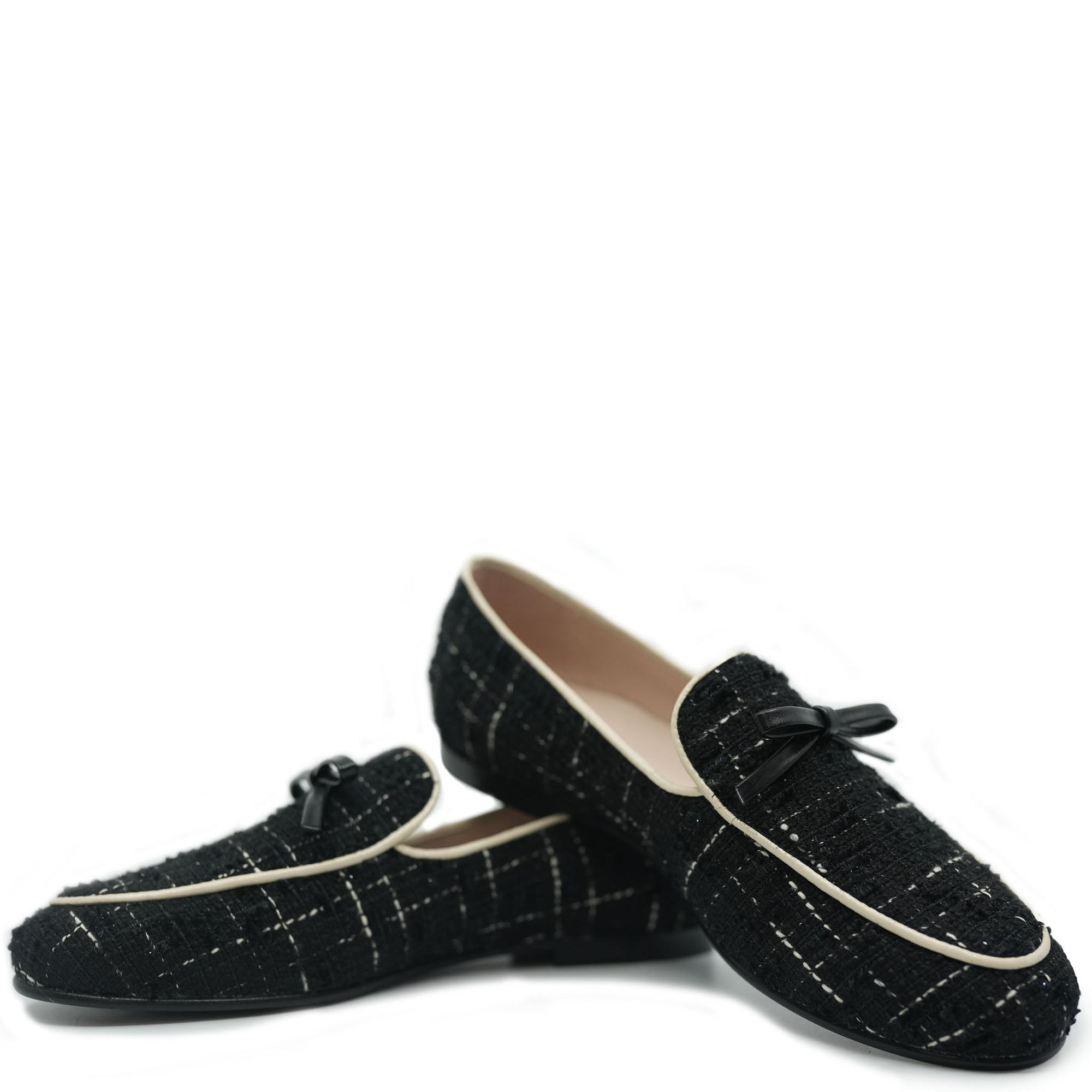 Beberlis Black Tweed Bow Loafer-Tassel Children Shoes