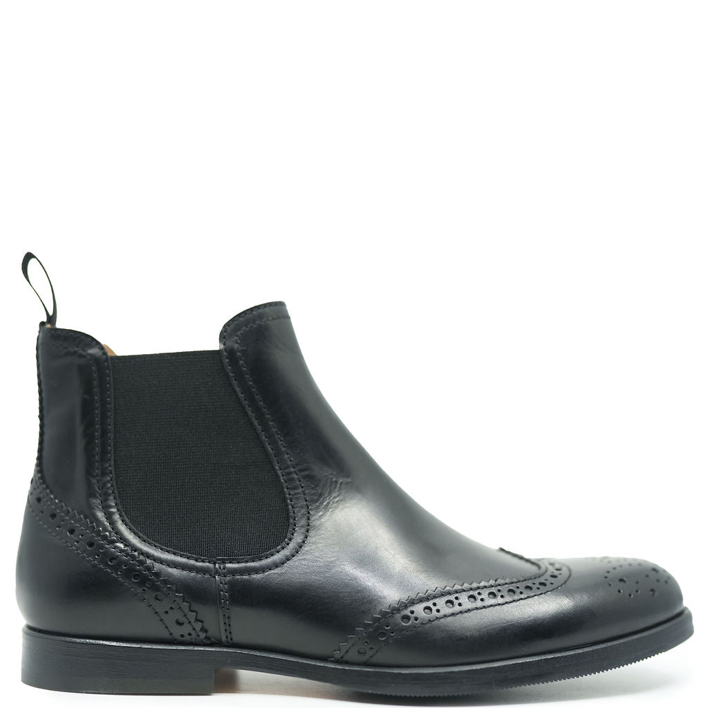 Rondinella Black Wingtip Elastic Slip On Bootie-Tassel Children Shoes