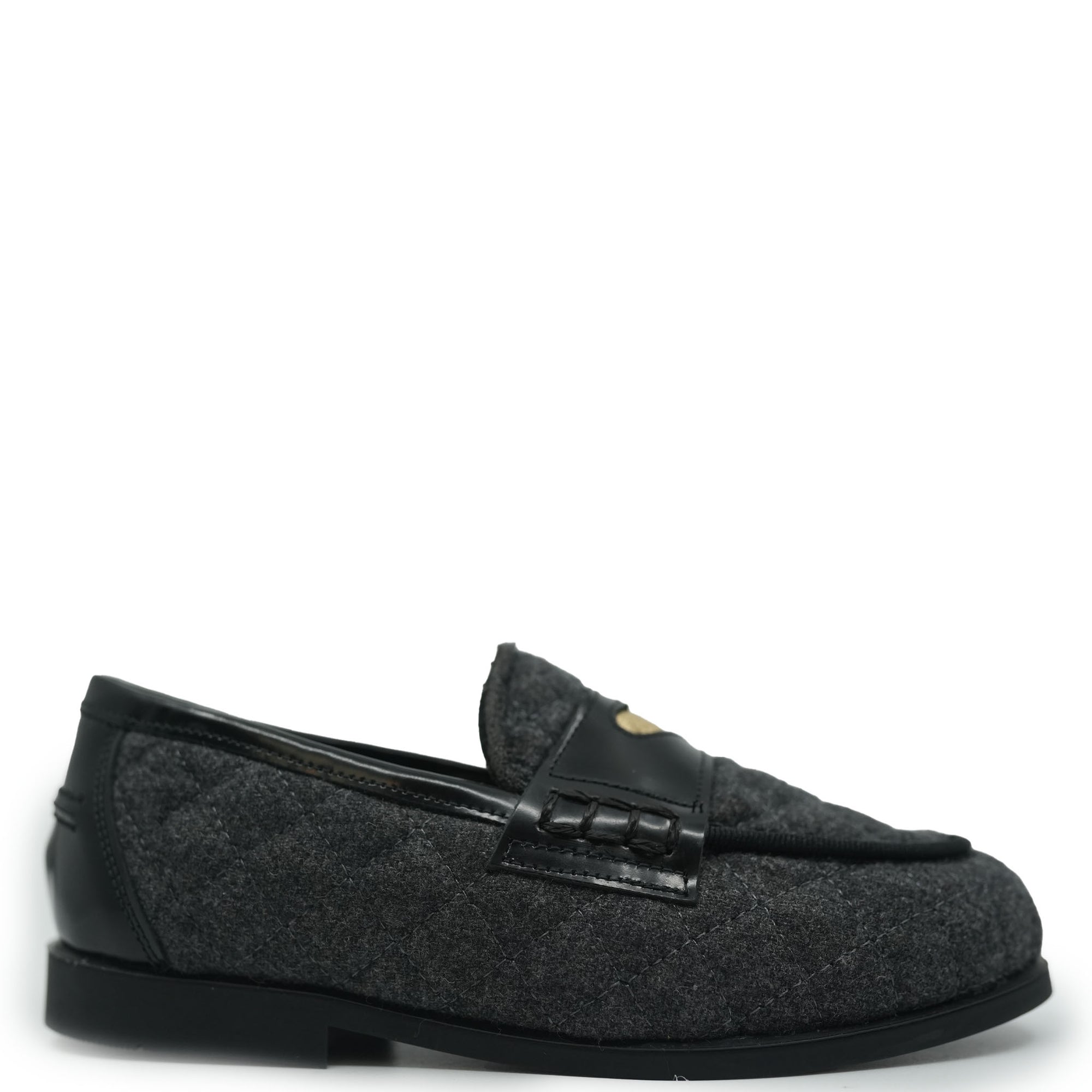 LMDI Gray Wool and Gold Heart Loafer-Tassel Children Shoes