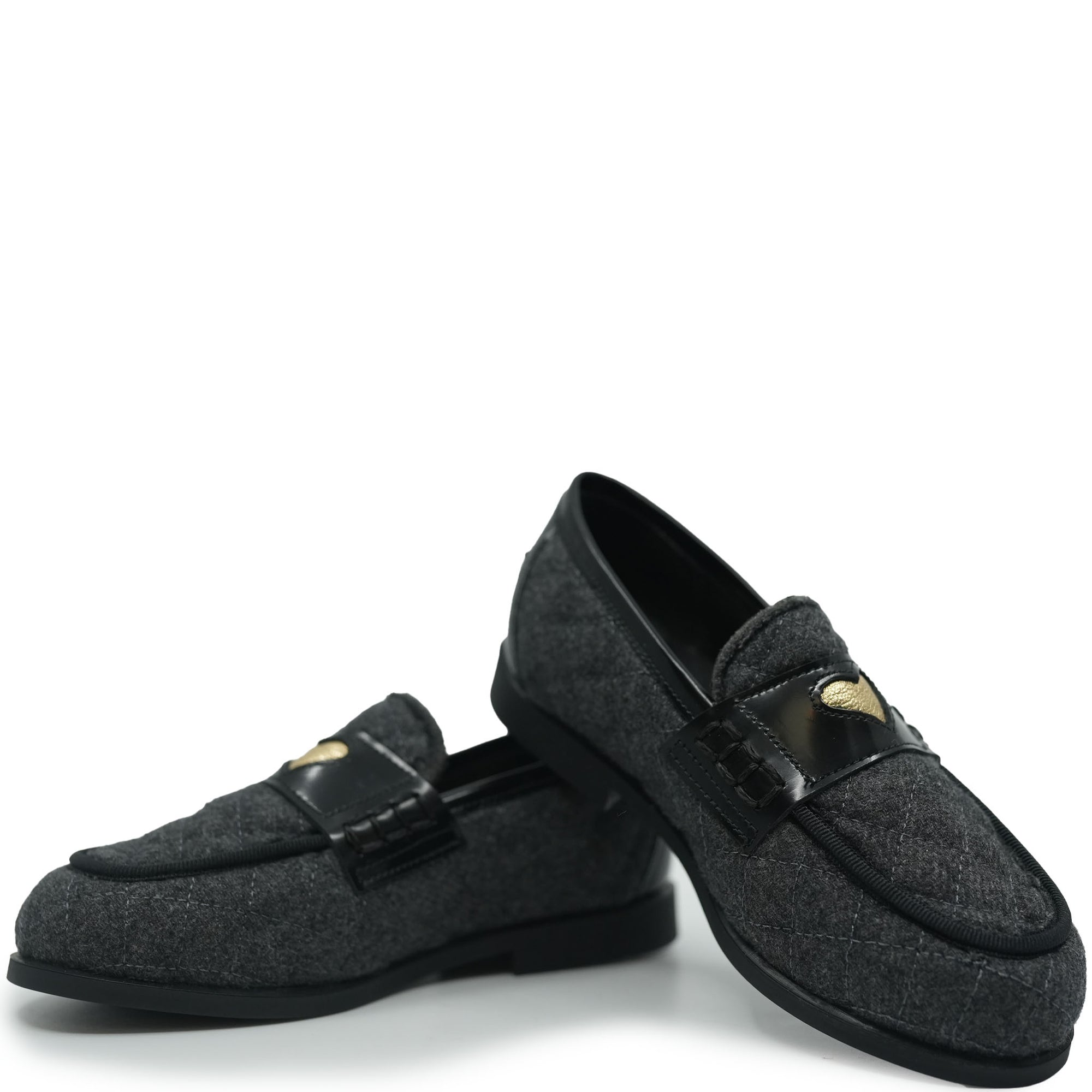 LMDI Gray Wool and Gold Heart Loafer-Tassel Children Shoes
