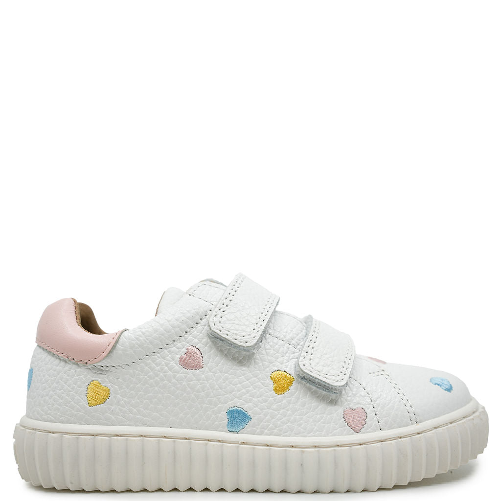 Porte White Multi Heart Velcro Sneaker-Tassel Children Shoes