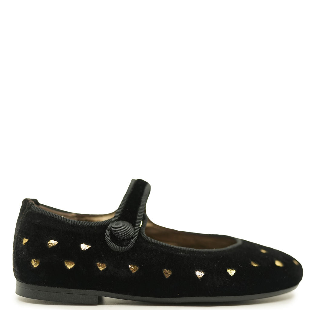 Papanatas Black Velvet Hearts Mary Jane-Tassel Children Shoes
