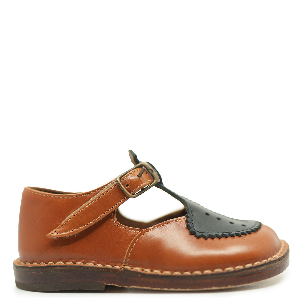 Pepe Vintage Cognac T Strap Baby Shoe-Tassel Children Shoes