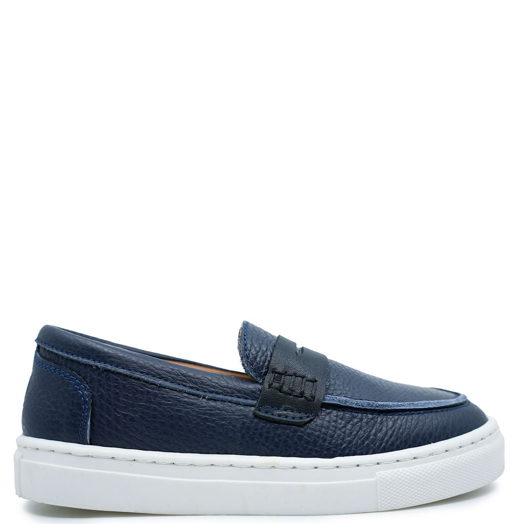 Porte Navy Pebbled Sneaker Loafer-Tassel Children Shoes