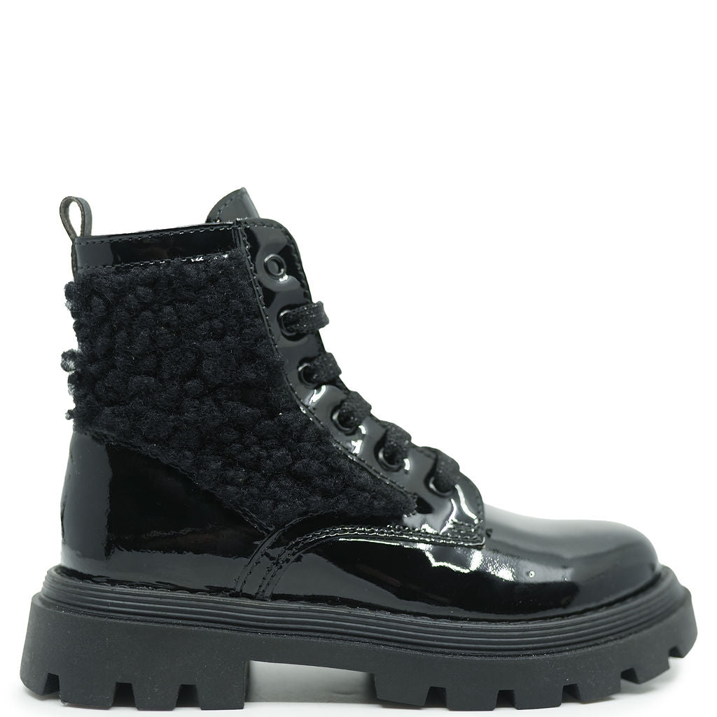 Beberlis Black Patent and Shearling Bootie-Tassel Children Shoes