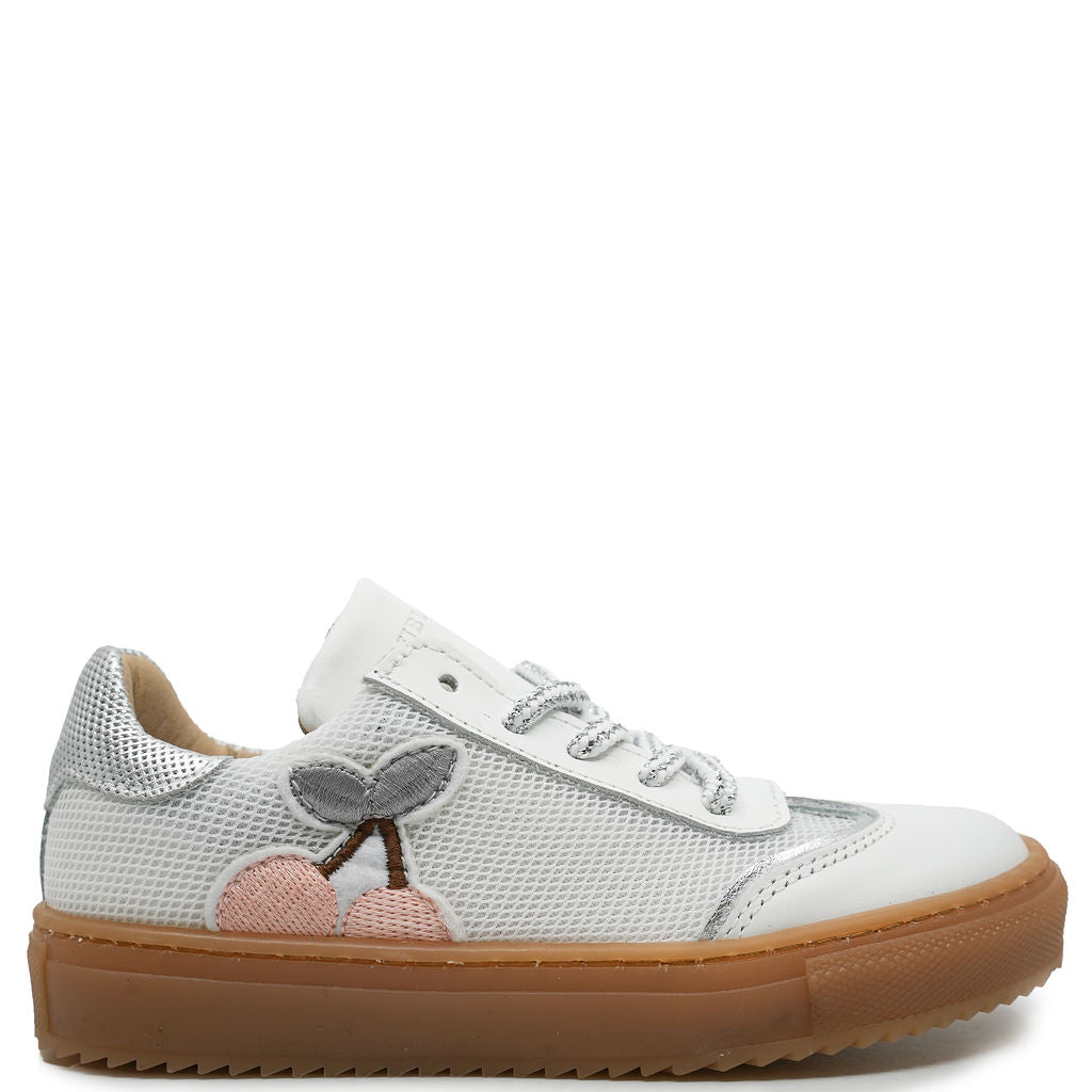 Blublonc White And Silver Mesh Cherry Zipper Sneaker-Tassel Children Shoes