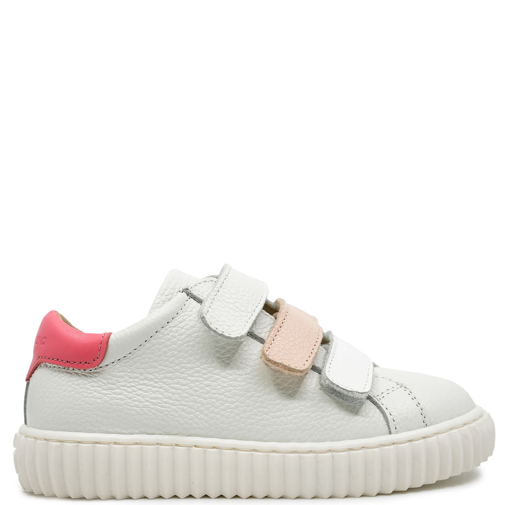 Blublocnc White And Pink Pebbled Velcro Sneaker-Tassel Children Shoes