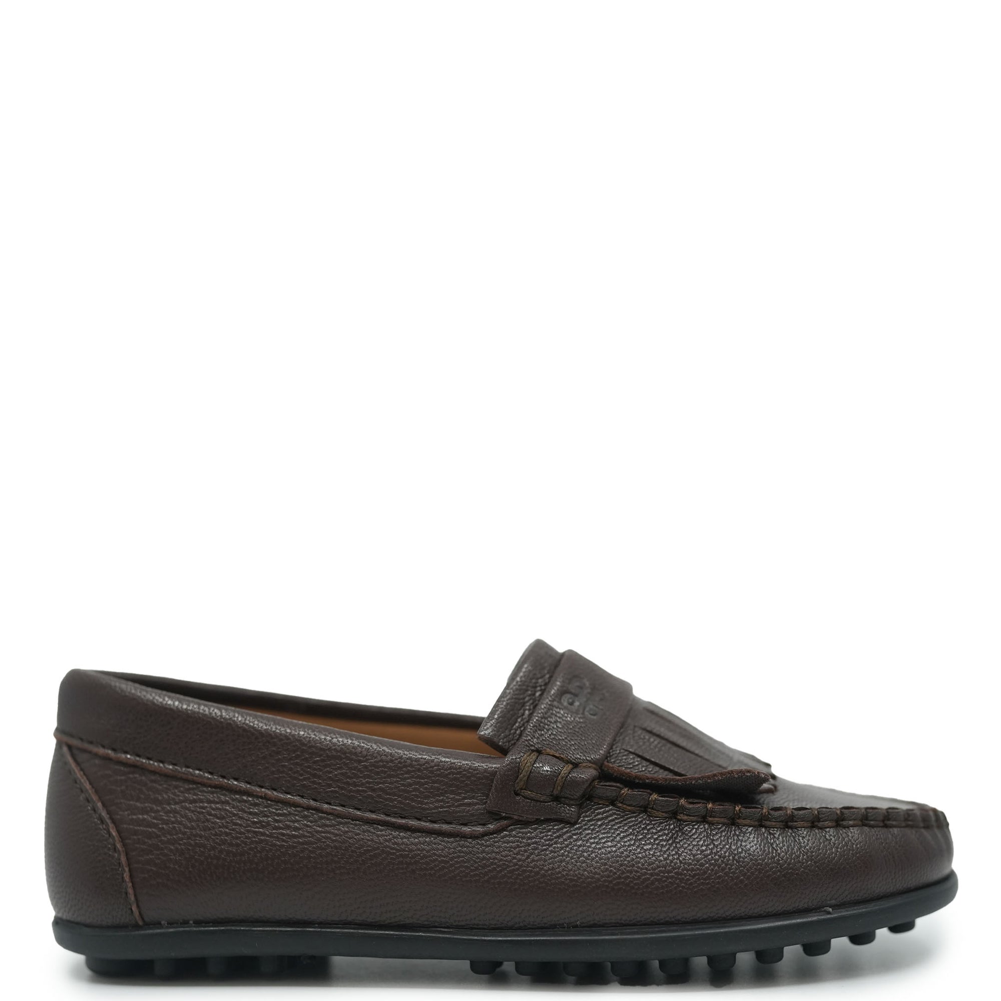 Porte Dark Brown Leather Fringe Loafer-Tassel Children Shoes