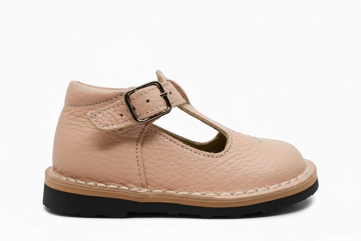 Blublonc Peach Embroidered Baby T Strap-Tassel Children Shoes