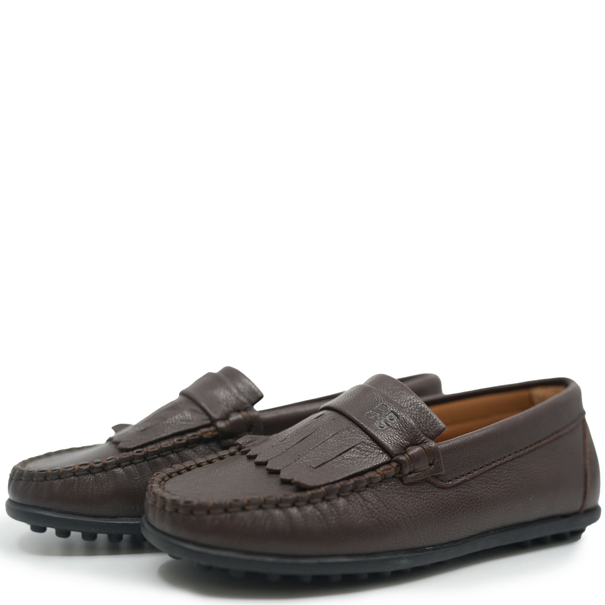 Porte Dark Brown Leather Fringe Loafer-Tassel Children Shoes