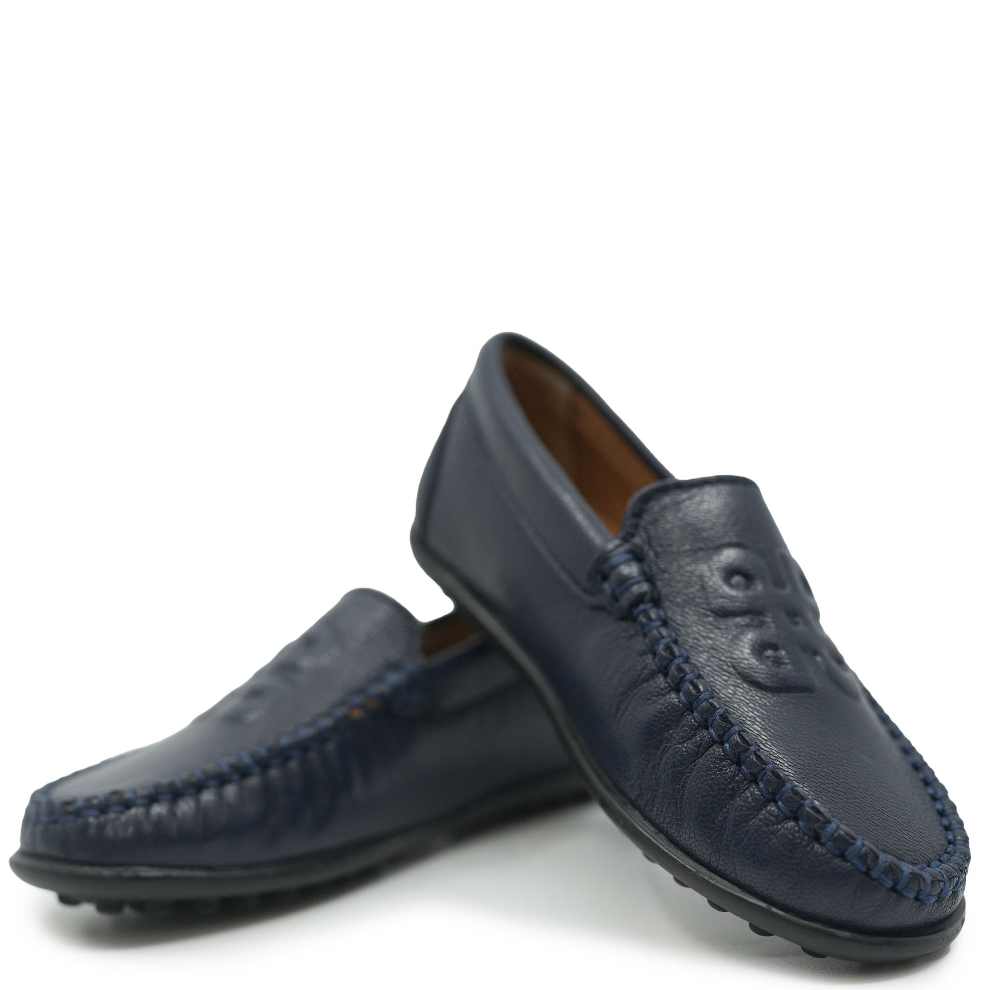 Porte Navy Leather Logo Loafer-Tassel Children Shoes