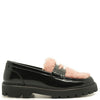 Rondinella Black and Pink Shearling Chunky Loafer-Tassel Children Shoes