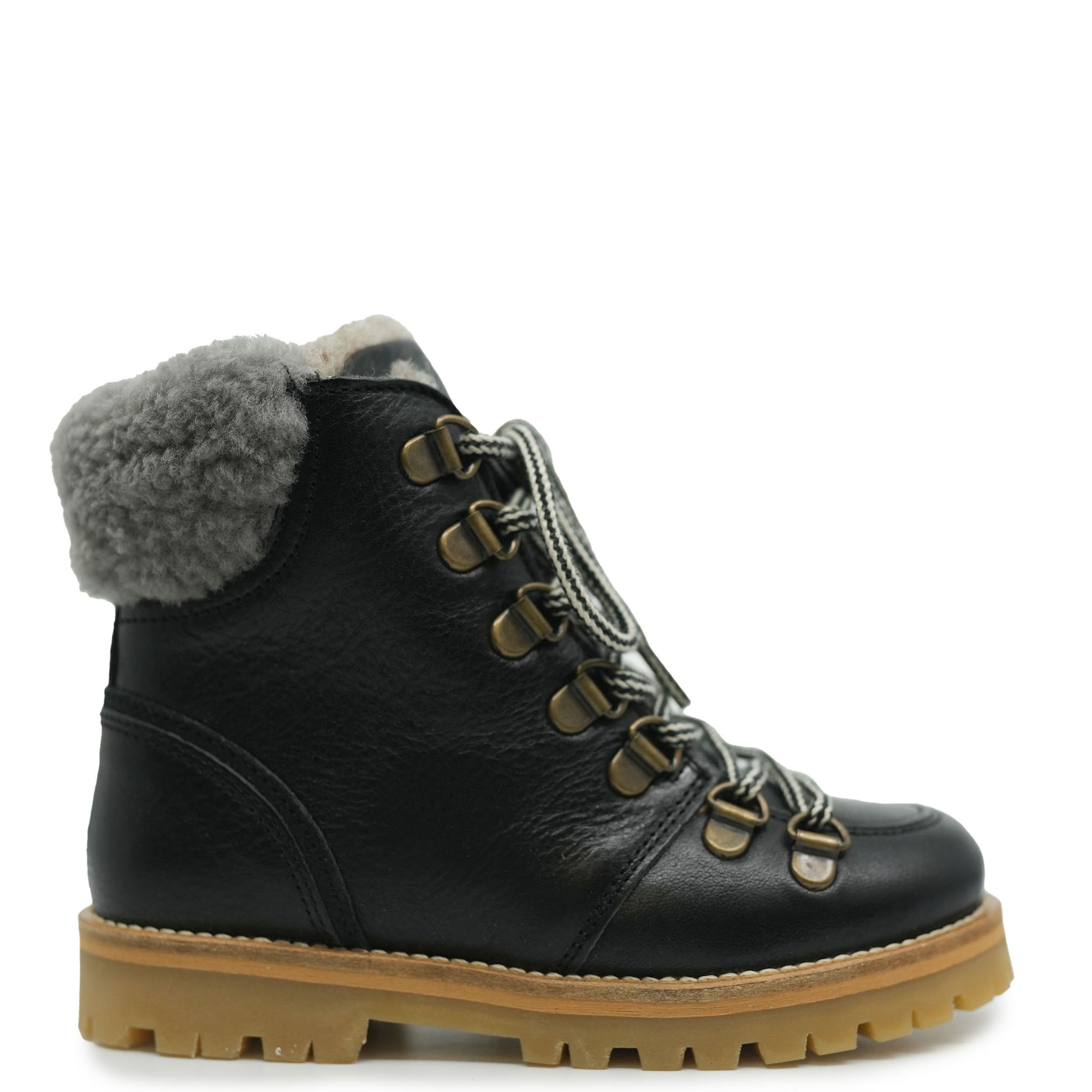 Petit Nord Black Leather Combat Boot-Tassel Children Shoes