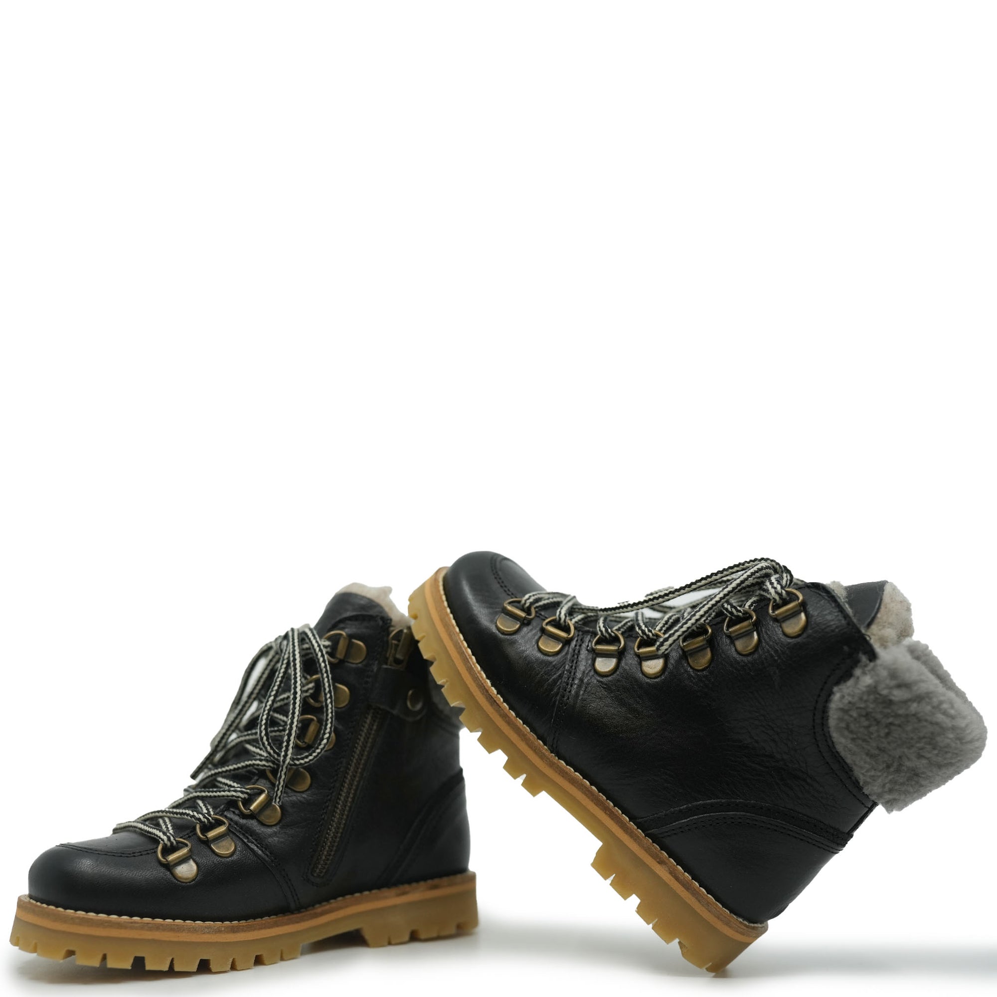 Petit Nord Black Leather Combat Boot-Tassel Children Shoes