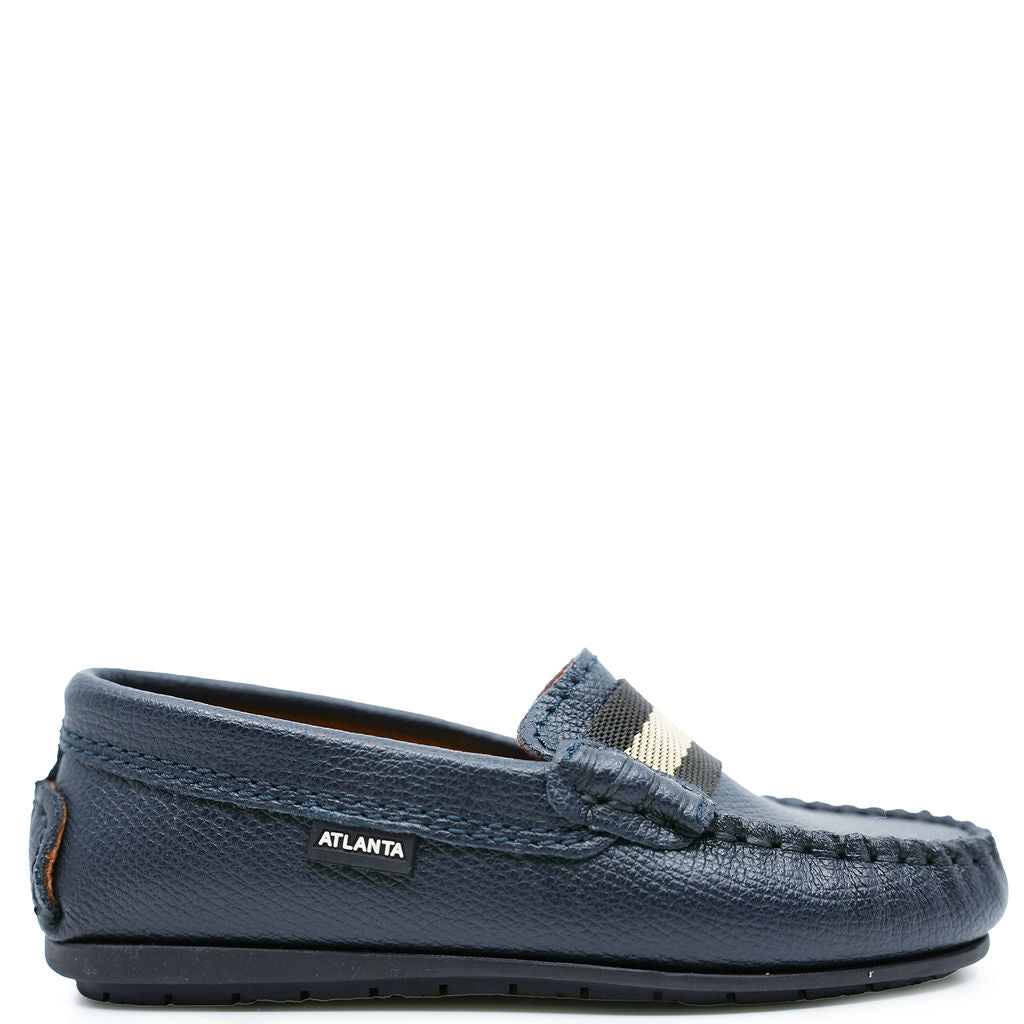 Atlanta Mocassin Navy Pebbled Ribbon Loafer-Tassel Children Shoes