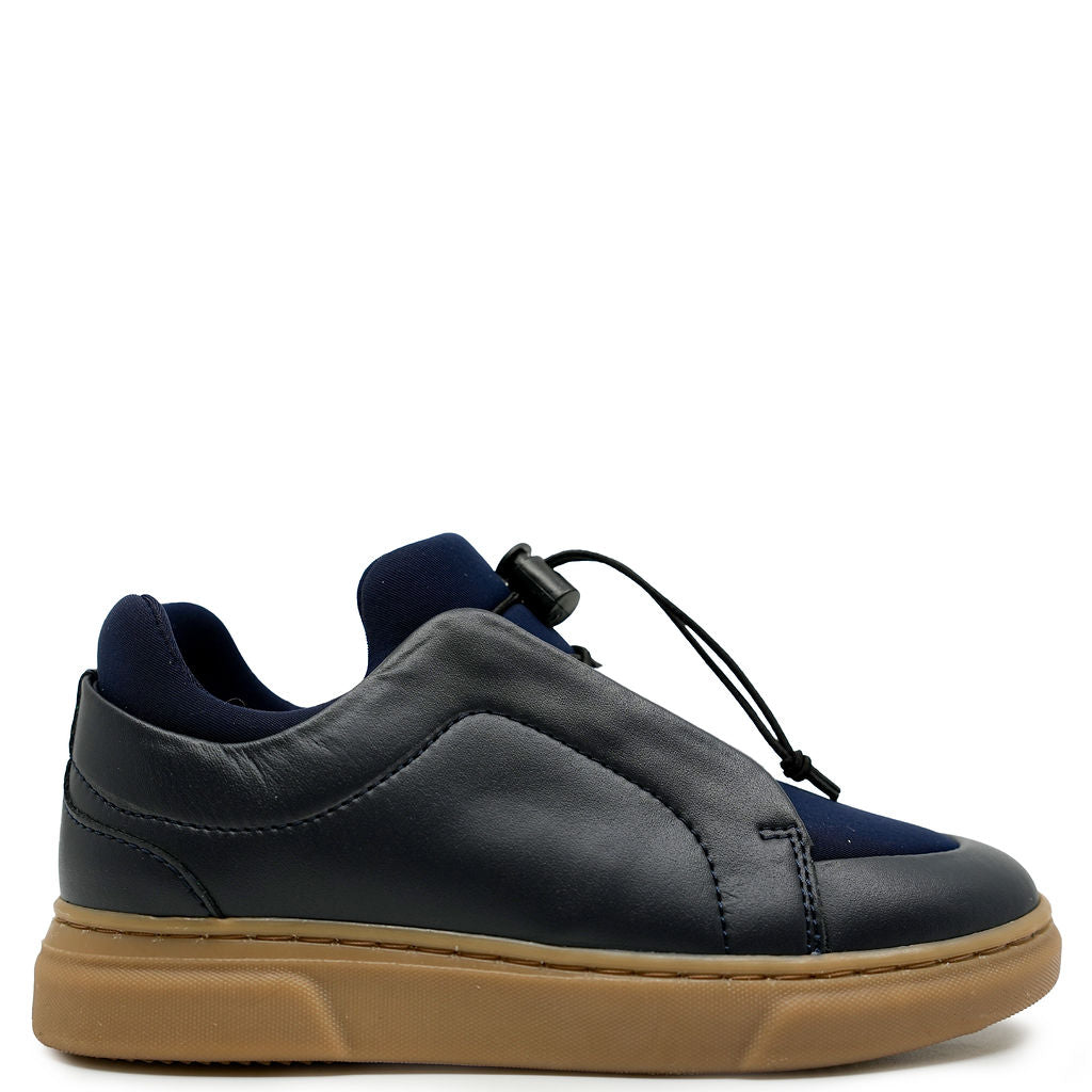 Porte Navy Leather Elastic Sneaker-Tassel Children Shoes