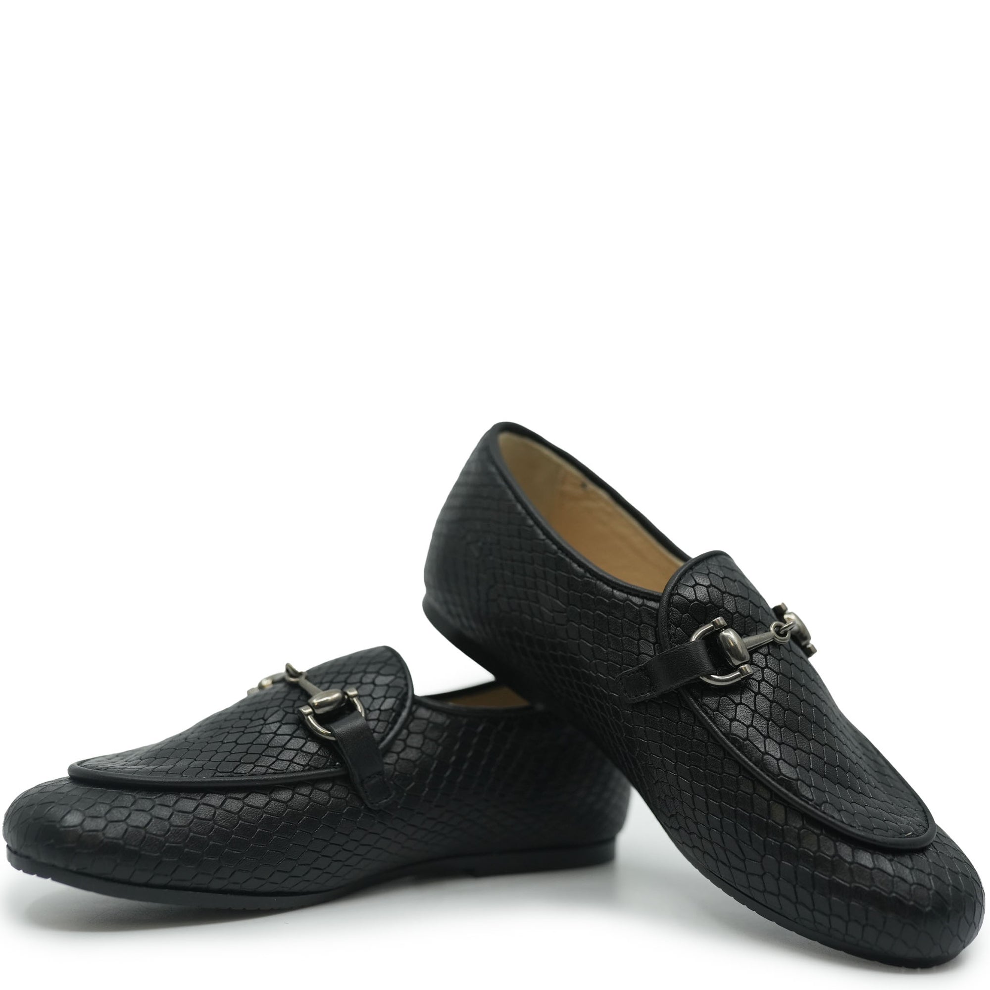 Manuela Black Snakeskin Buckle Loafer-Tassel Children Shoes