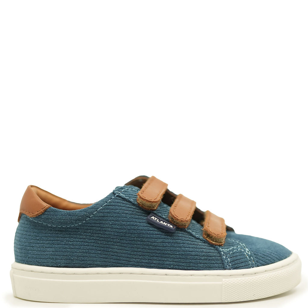 Atlanta Mocassin Blue and Brown Corduroy Sneaker-Tassel Children Shoes