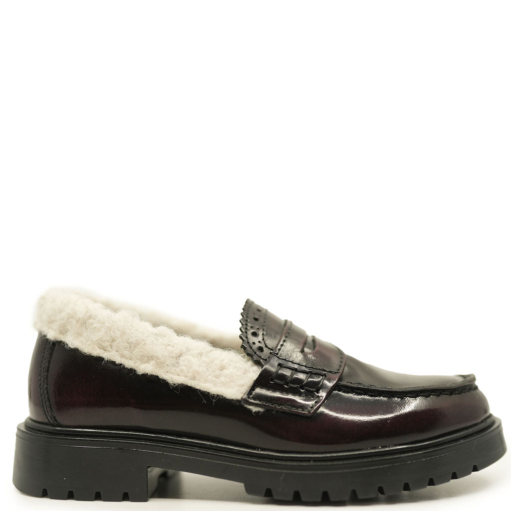 Blublonc Burgundy Florentic Shearlng Chunky Loafer-Tassel Children Shoes