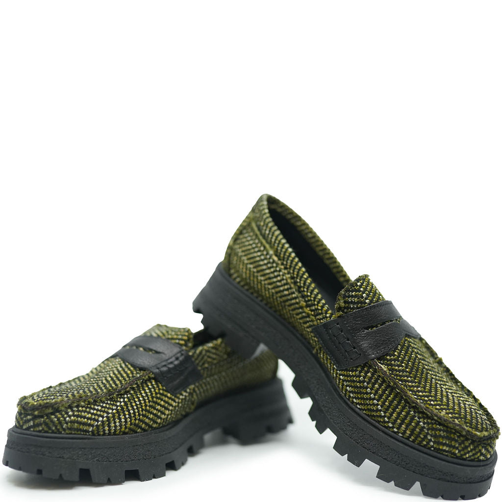 Blublonc Khaki Tweed Chunky Loafer-Tassel Children Shoes