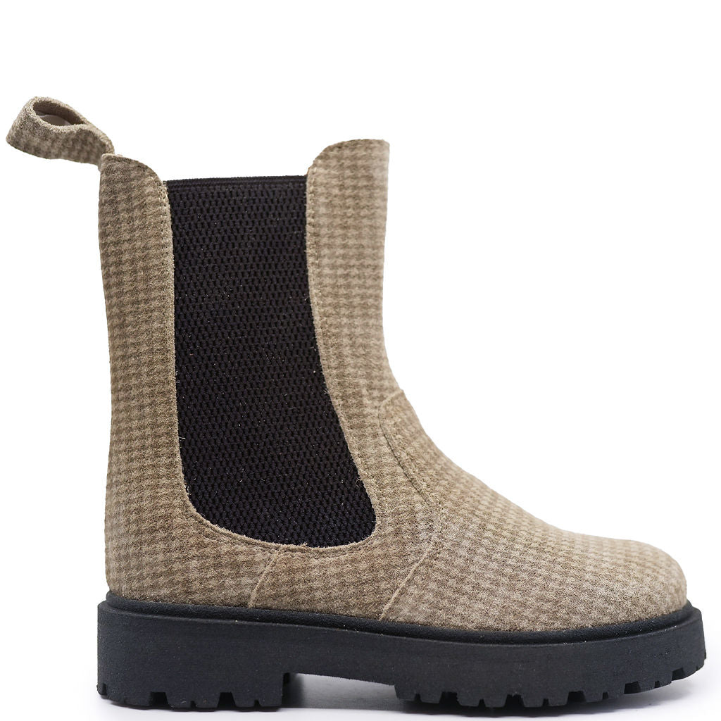 Pepe Taupe Houndstooth Elastic Boot-Tassel Children Shoes