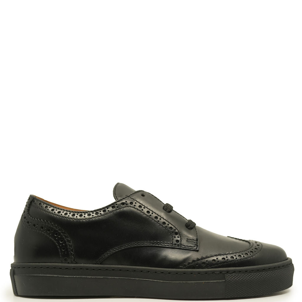 Rondinella Black Leather Wingtip Dress Sneaker-Tassel Children Shoes