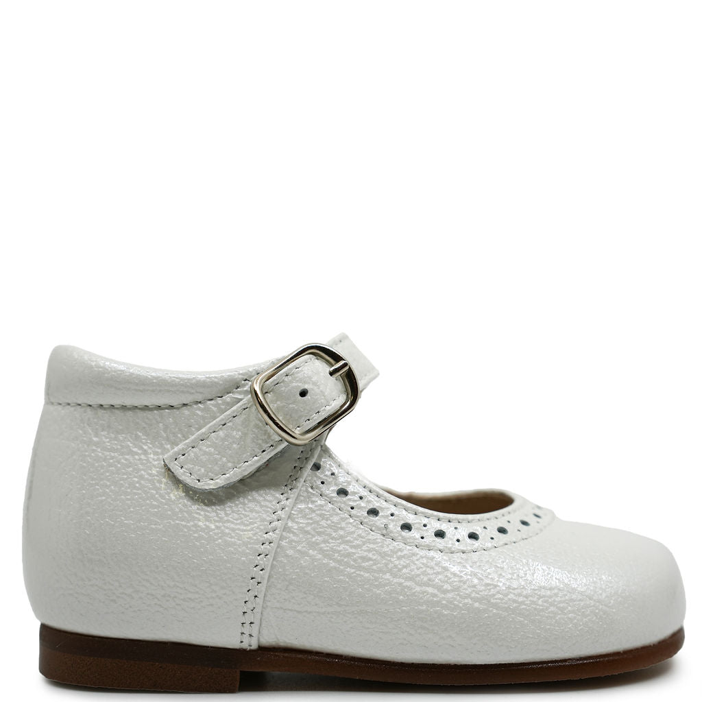 Beberlis White Pebbled Patent Buckle Baby Mary Jane-Tassel Children Shoes