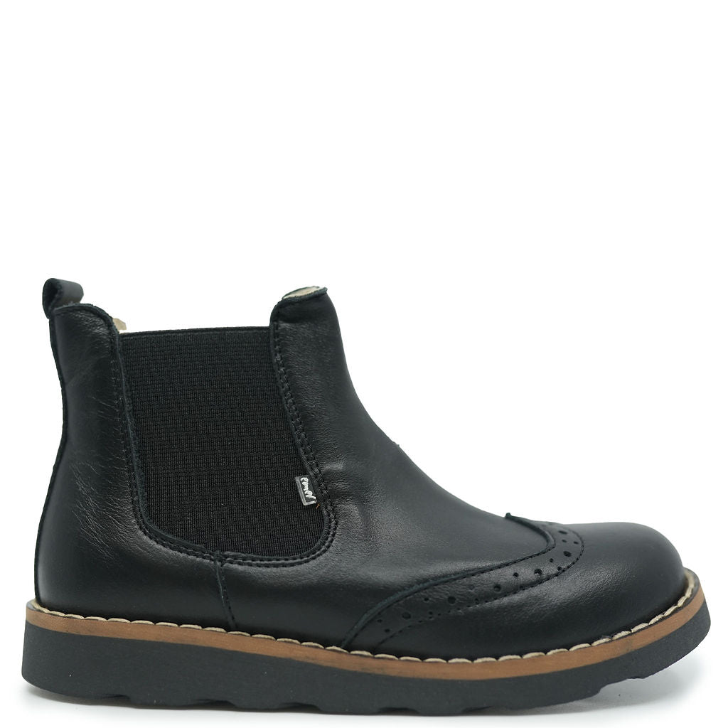 Emel Black Leather Wingtip Slip on Bootie-Tassel Children Shoes