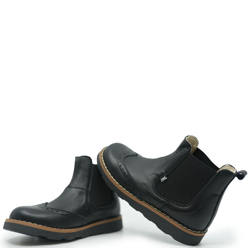 Emel Black Leather Wingtip Slip on Bootie-Tassel Children Shoes