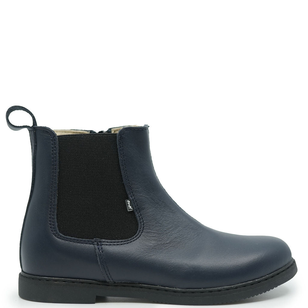 Emel Navy Leather Zipper Bootie-Tassel Children Shoes