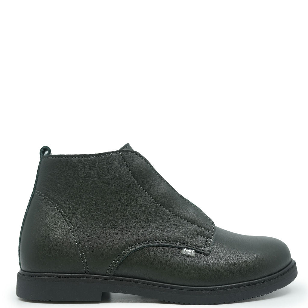 Emel Dark Green Leather Zipper Bootie-Tassel Children Shoes