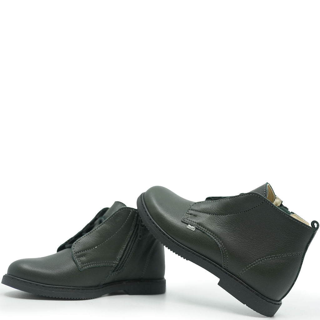 Emel Dark Green Leather Zipper Bootie-Tassel Children Shoes