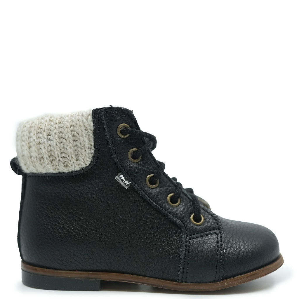 Emel Black Pebbled Knit Cuff Baby Bootie-Tassel Children Shoes