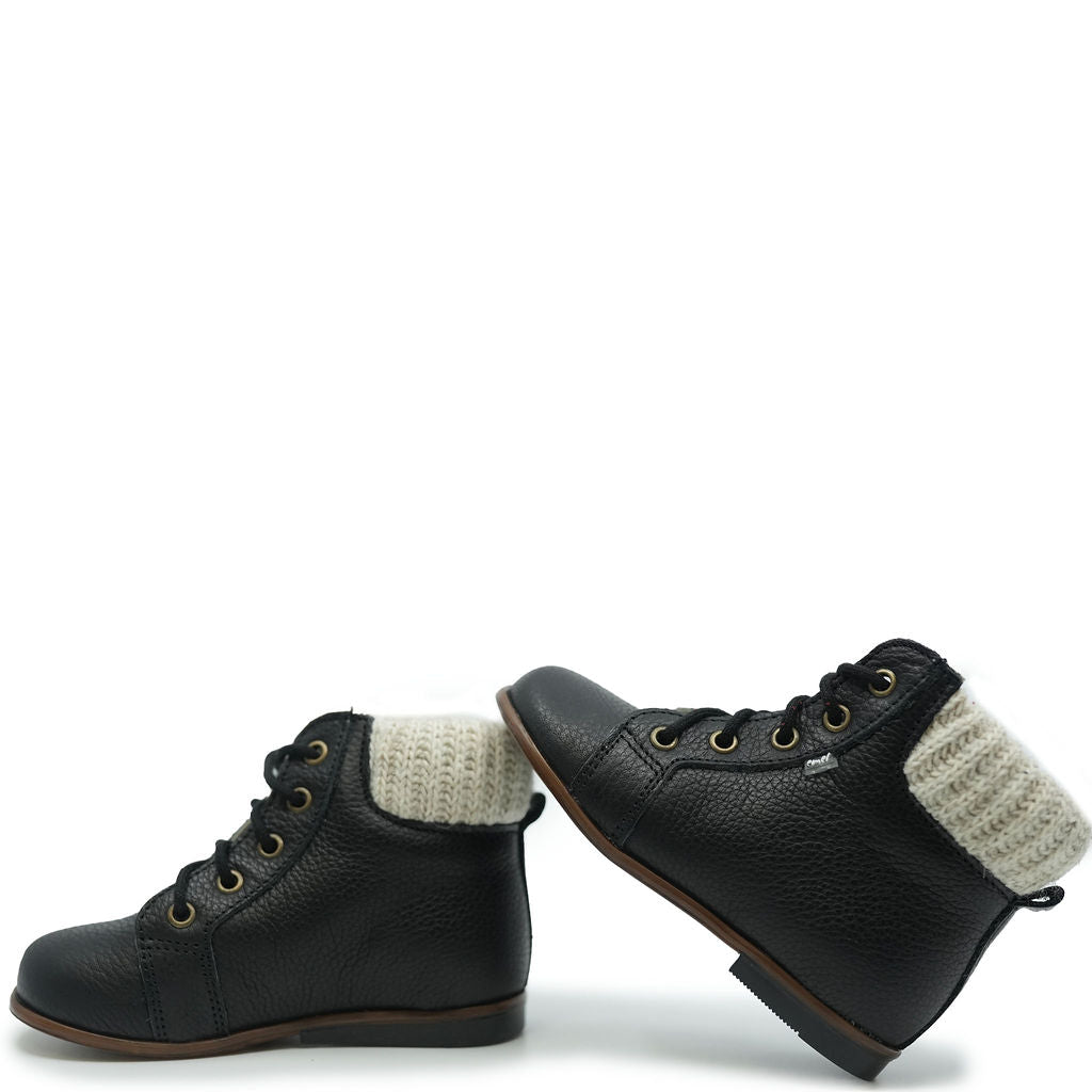 Emel Black Pebbled Knit Cuff Baby Bootie-Tassel Children Shoes