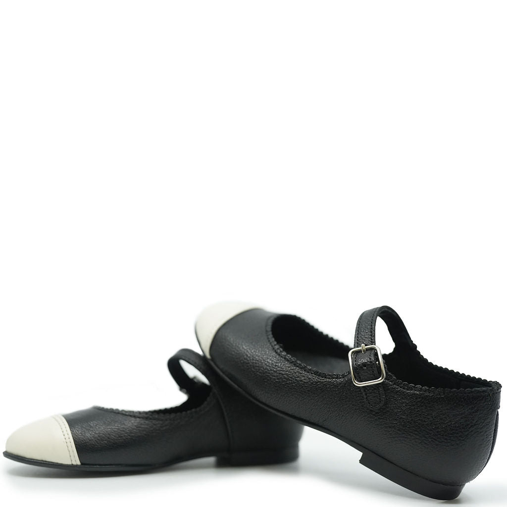 Blublonc Black and Cream Captoe Mary Jane-Tassel Children Shoes