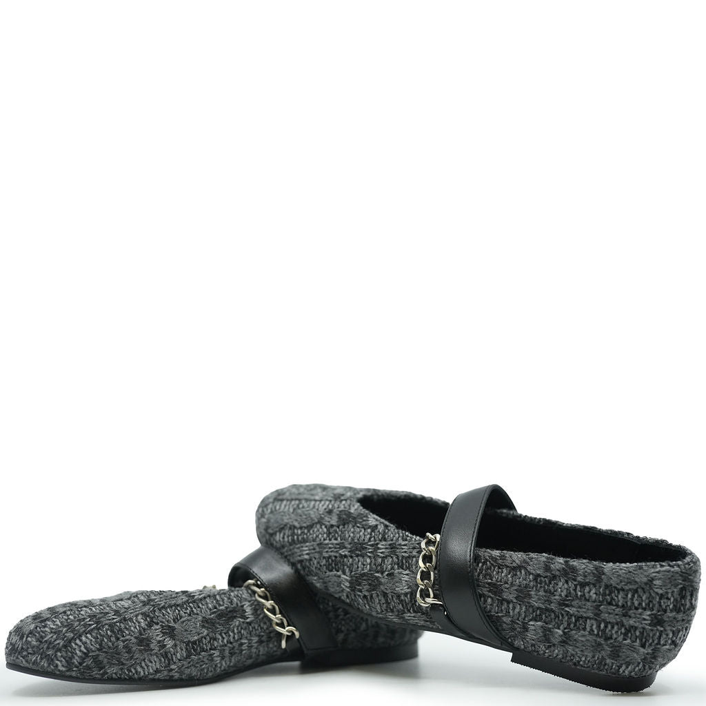 Blublonc Gray Knit Chain Elastic Mary Jane-Tassel Children Shoes