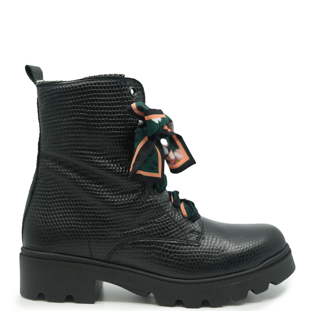 Confetti Black Leather Scarf Boot-Tassel Children Shoes