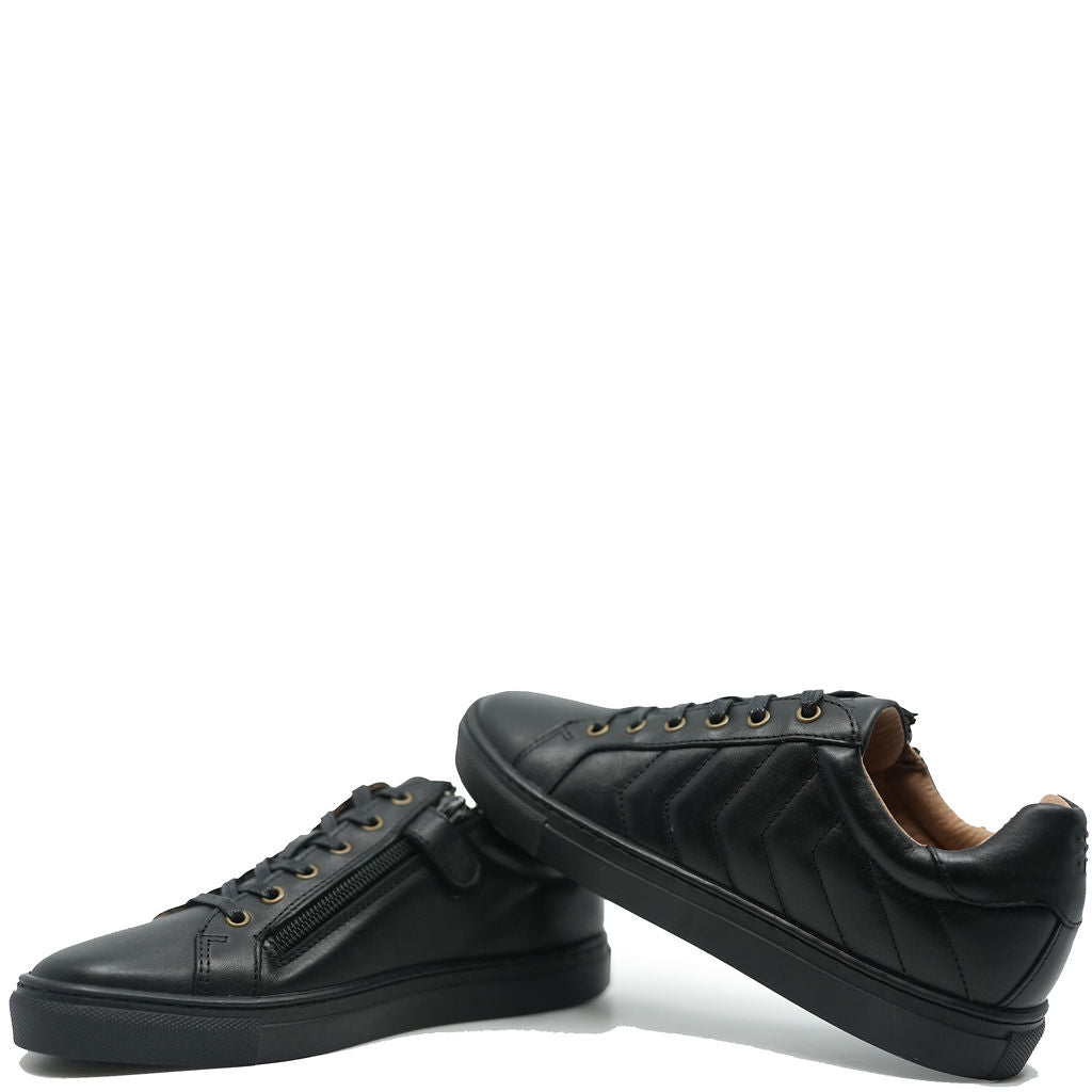 Porte Black Leather Side Stitching Sneaker-Tassel Children Shoes