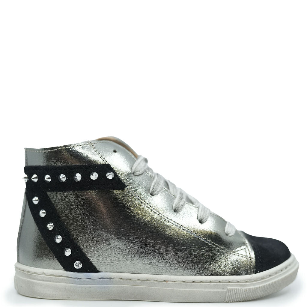 Confetti Silver and Black Studs Hightop Sneaker-Tassel Children Shoes